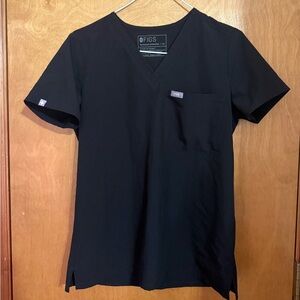 Figs Black V-Neck Short Sleeve Scrub Top XS